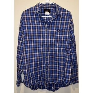 PBR Professional Bull Riders Mens Blue Plaid Long Sleeve Button‎ Down Shirt L